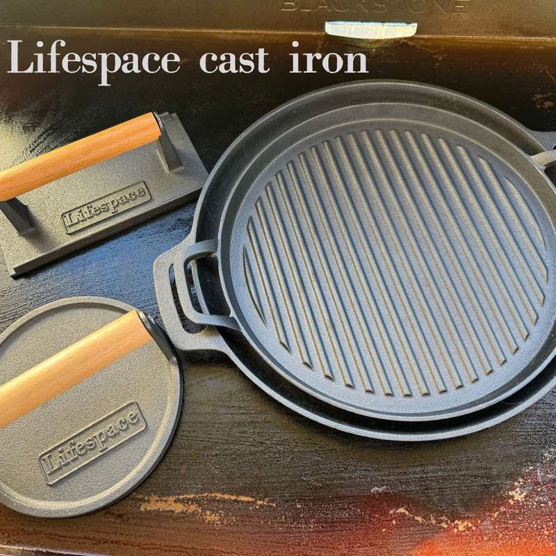 Lifespace Round Cast Iron Griddle Grill Pan - 31cm