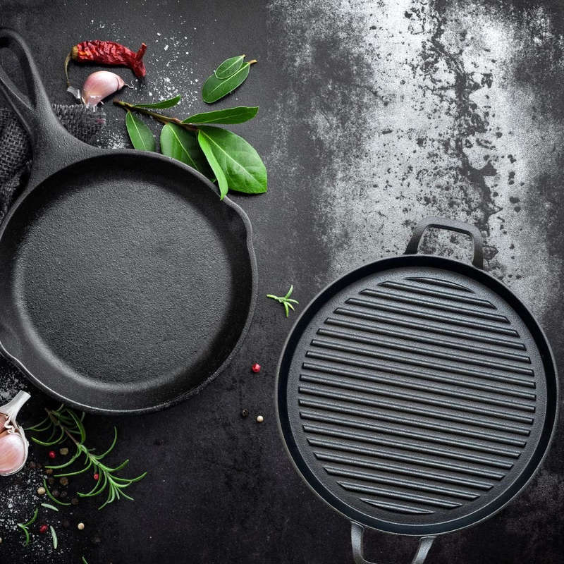 Lifespace Round Cast Iron Griddle Grill Pan - 31cm