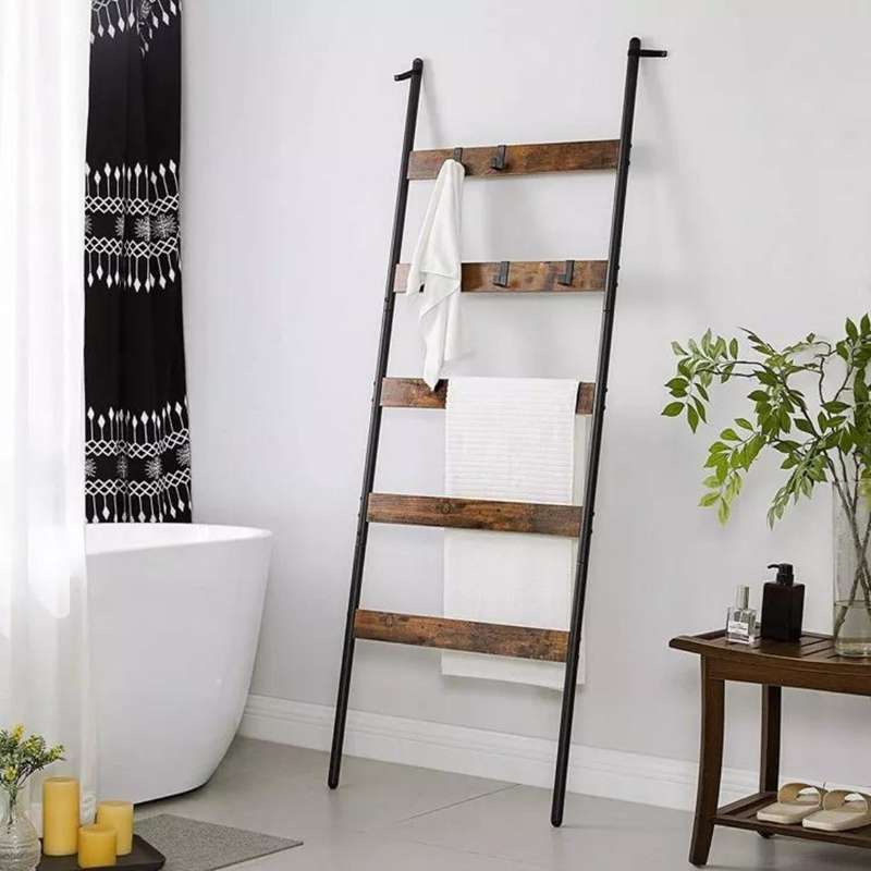Lifespace Rustic Industrial Blanket & Towel Ladder Rail with Hooks