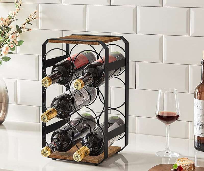 Lifespace Rustic Industrial Countertop Wine Rack - 6-Bottle Wine Holder