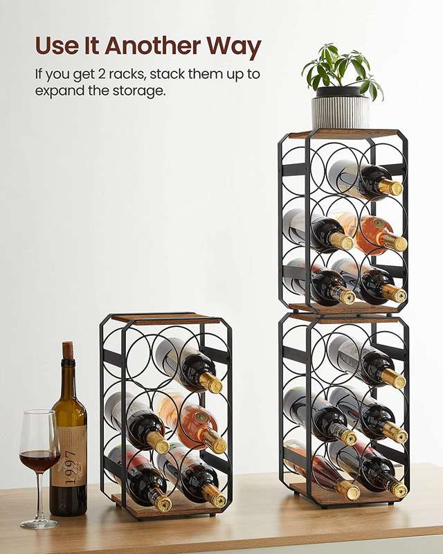 Lifespace Rustic Industrial Countertop Wine Rack - 6-Bottle Wine Holder