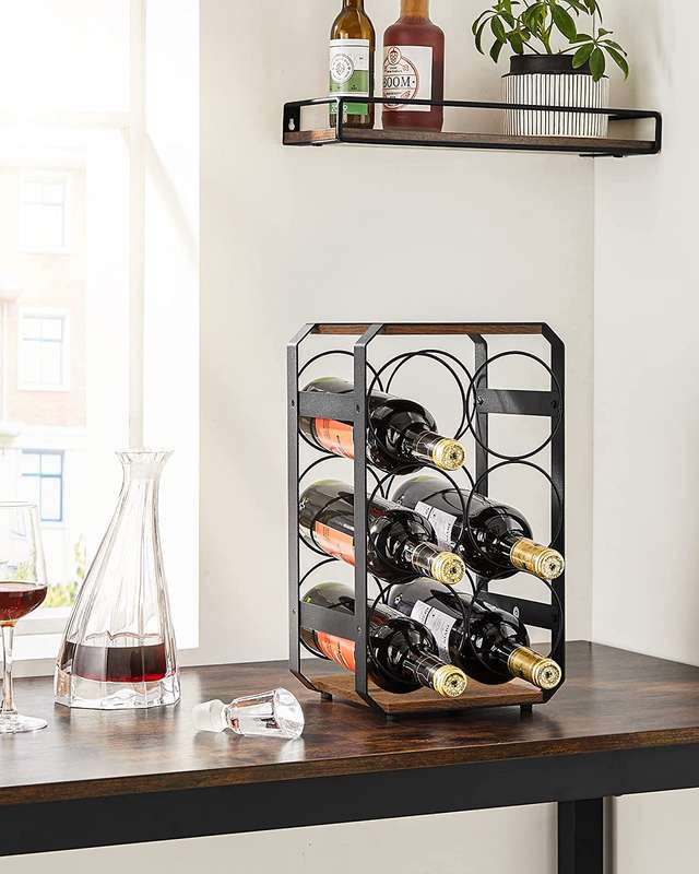 Lifespace Rustic Industrial Countertop Wine Rack - 6-Bottle Wine Holder