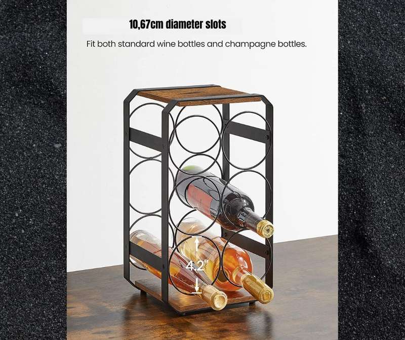 Lifespace Rustic Industrial Countertop Wine Rack - 6-Bottle Wine Holder