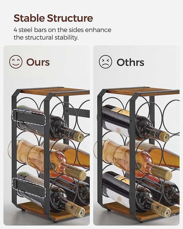 Lifespace Rustic Industrial Countertop Wine Rack - 6-Bottle Wine Holder