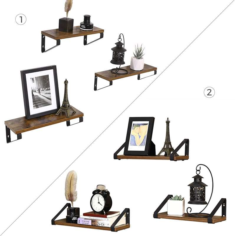 Lifespace Rustic Industrial Floating Display Shelf Set - 3 shelves
