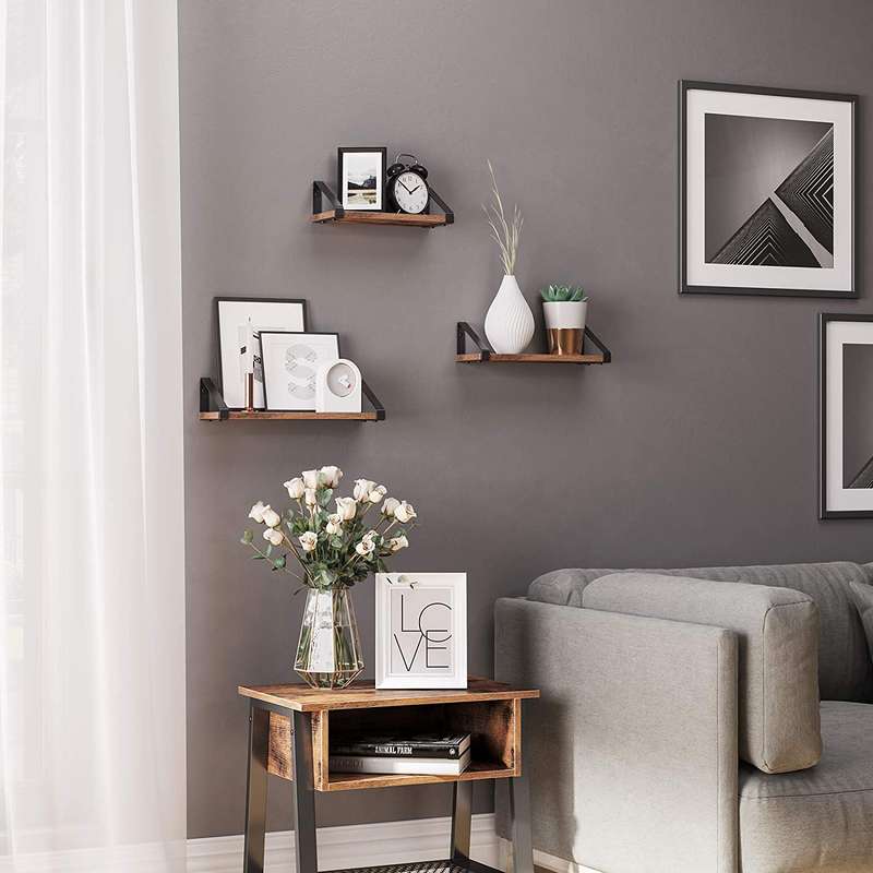 Lifespace Rustic Industrial Floating Display Shelf Set - 3 shelves