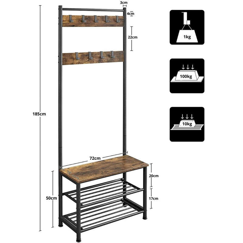 Lifespace Rustic Industrial Hall Stand & Shoe Rack