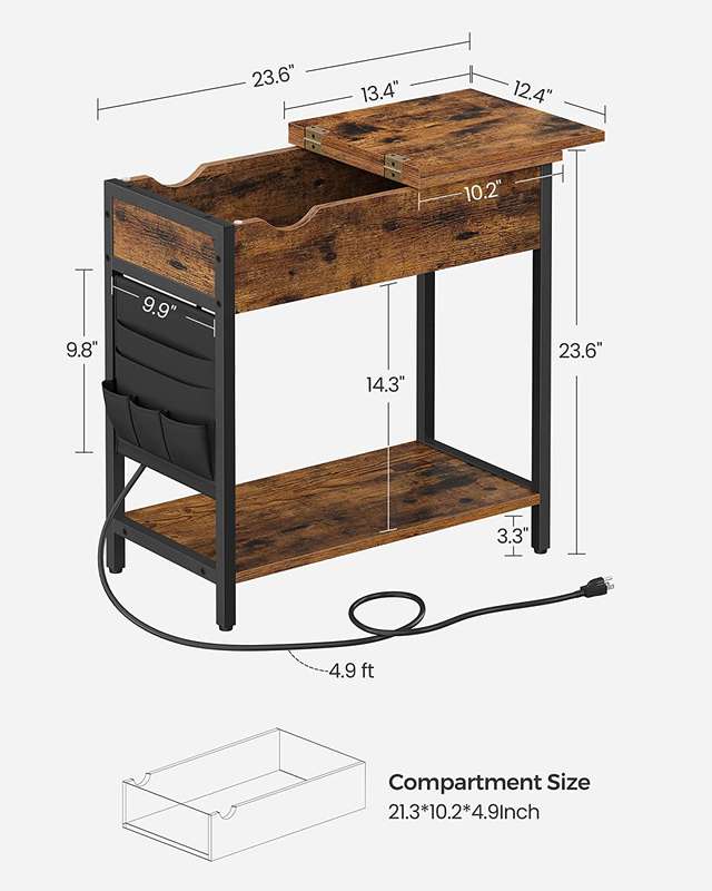Lifespace Side Table with Power Outlet & USB Charging Ports