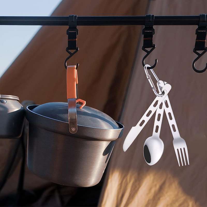 Lifespace S/S Camping Fishing Hiking Utility Cutlery Set w/ Bag & Carabiner