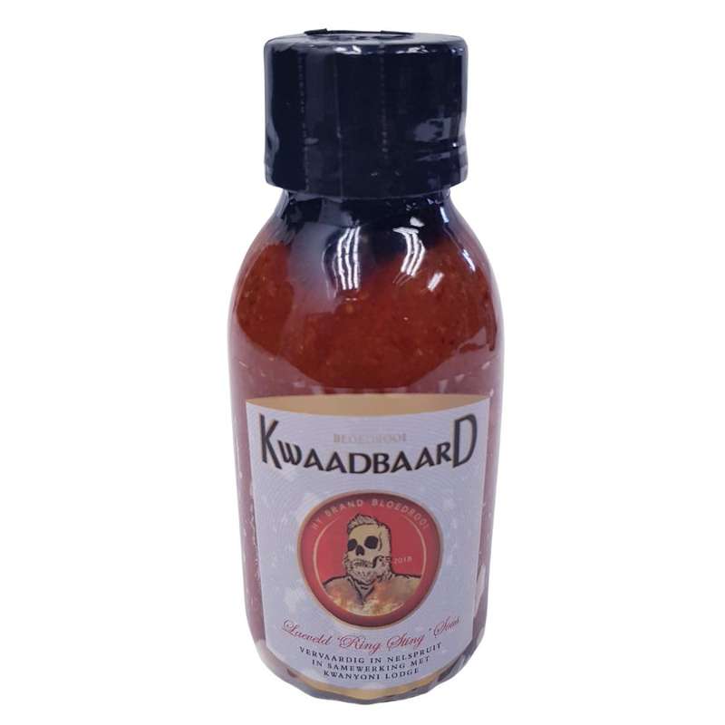 Rooibaard 'Kwaadbaard' Hot Chillie Sauce - "hy brand bloed rooi"