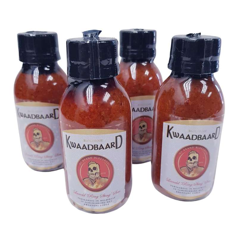 Rooibaard 'Kwaadbaard' Hot Chillie Sauce - "hy brand bloed rooi"
