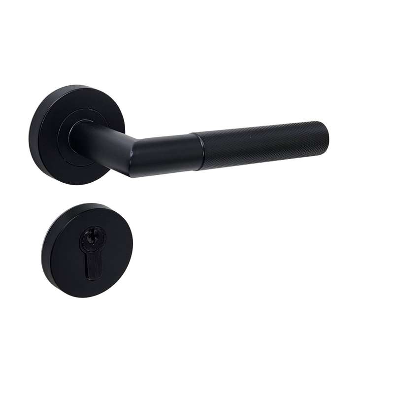 Knurled Lever Door Handle on Round Rose
