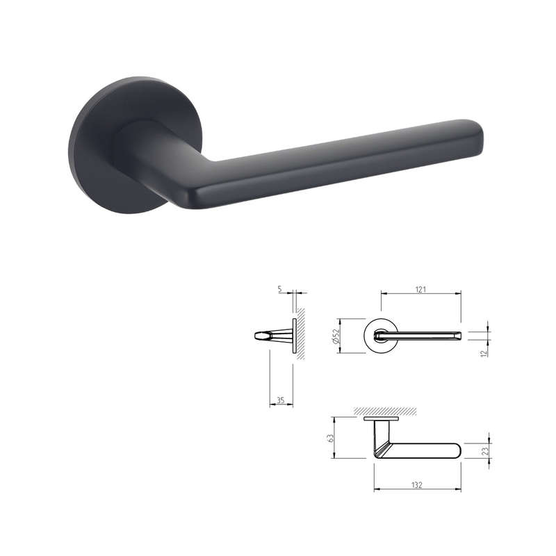 Tupai Modern Door Handle on Round Rose in Matt Black