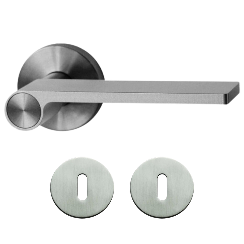 "Outline" - stainless steel door handles on rose