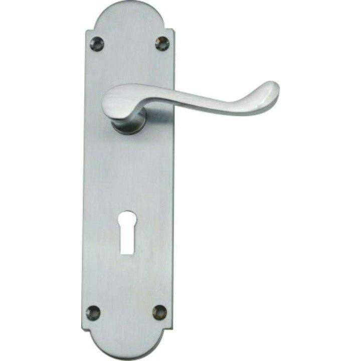 Large Silver Victorian lever handle on backplate 195mm