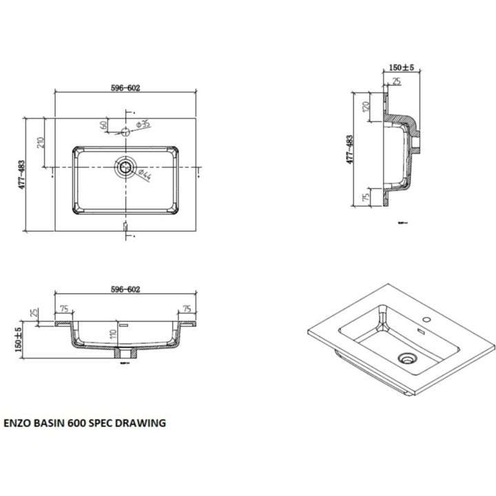 Enzo Cabinet 600 White and Basin