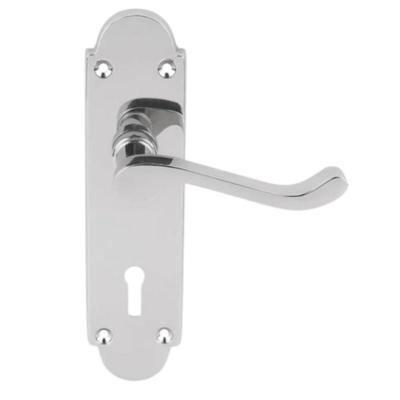 Shiny Chrome Victorian Lever Handle on Plate