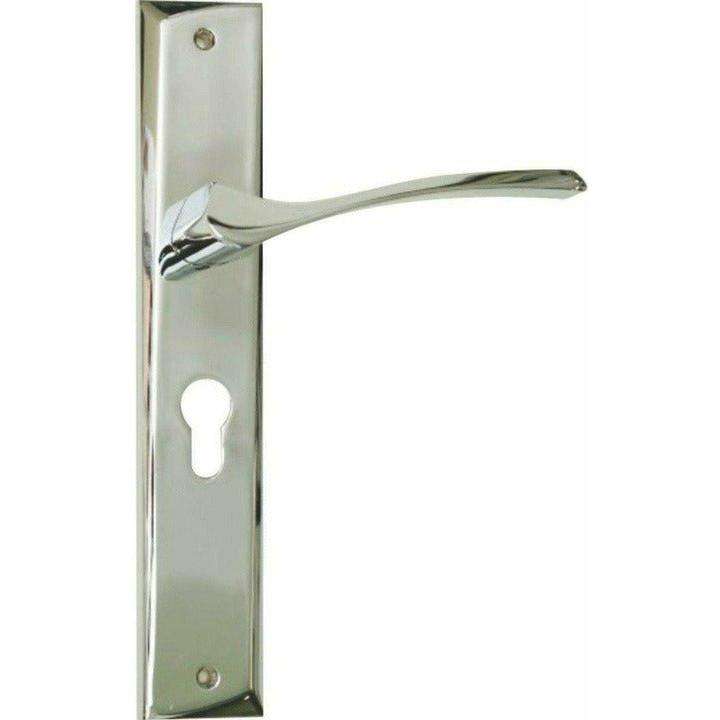 Shiny chrome designer lever handle on plate