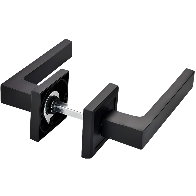 Matt Black Italian lever handle on square rose