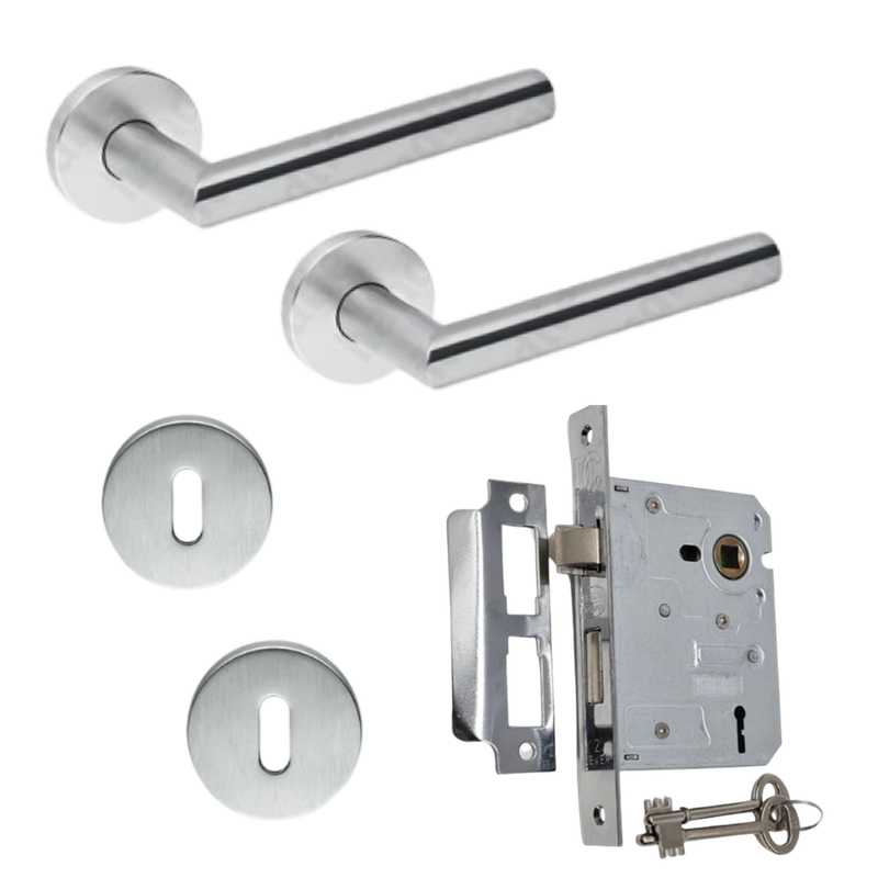 Stainless Steel Tubular Door Handle on Rose with SABS approved Two Lever Lock