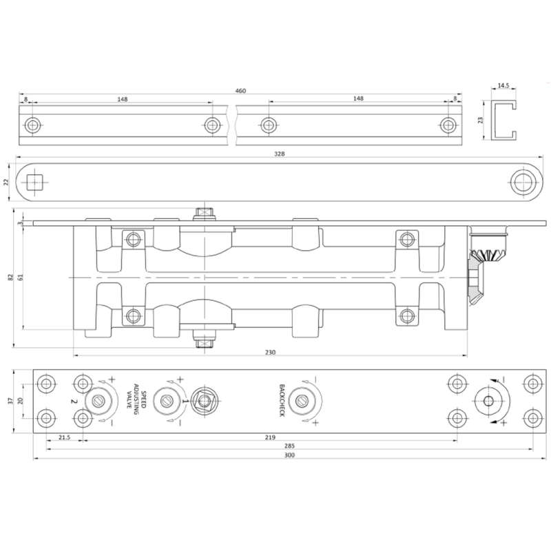Concealed heavy duty door closer