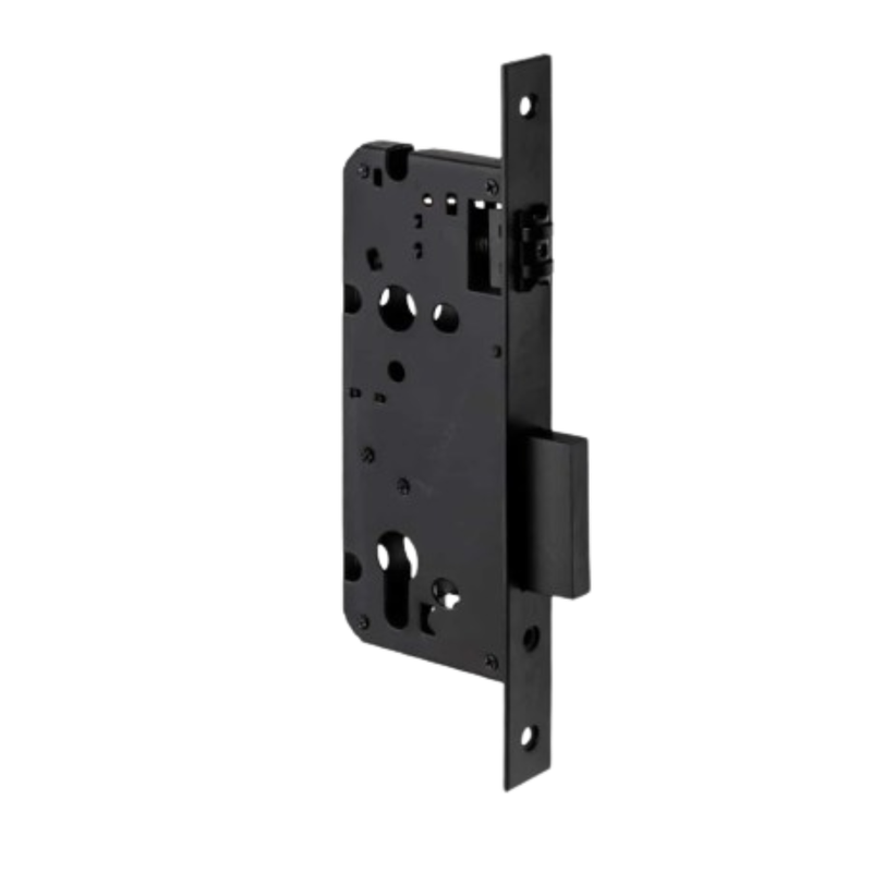 Roller latch with double throw deadbolt in matt black 50mm backset