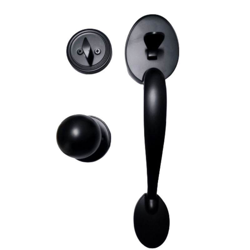 Entrance grip handle with latch and deadbolt in Matt Black