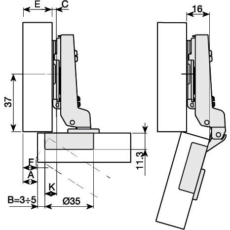 cupboard hinge - half overlay