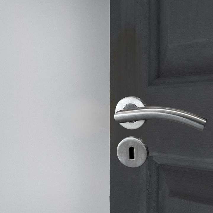 Curved Stainless Steel Door Handle on Rose