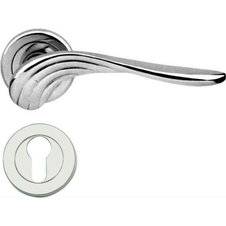 Curved "swan" lever handle on rose