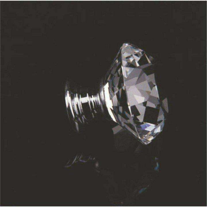 Diamond shape crystal knob with chrome base