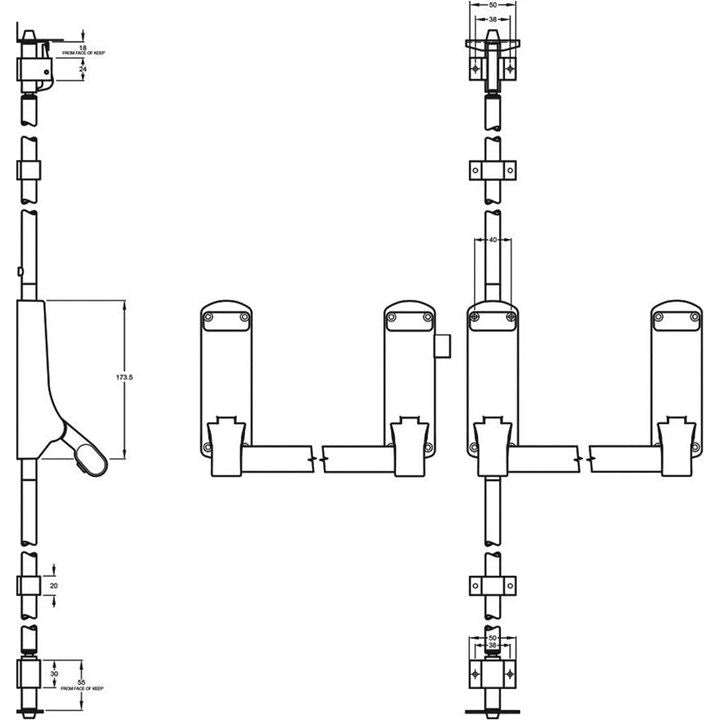 Emergency Exit Push Bar with Vertical Bolts for Double Doors