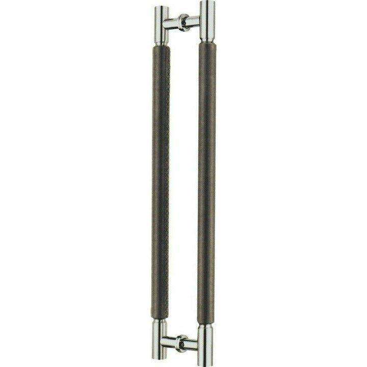 Leather and stainless steel pull handle - pair