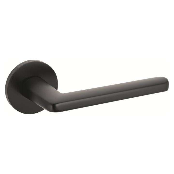 Tupai Modern Door Handle on Round Rose in Matt Black
