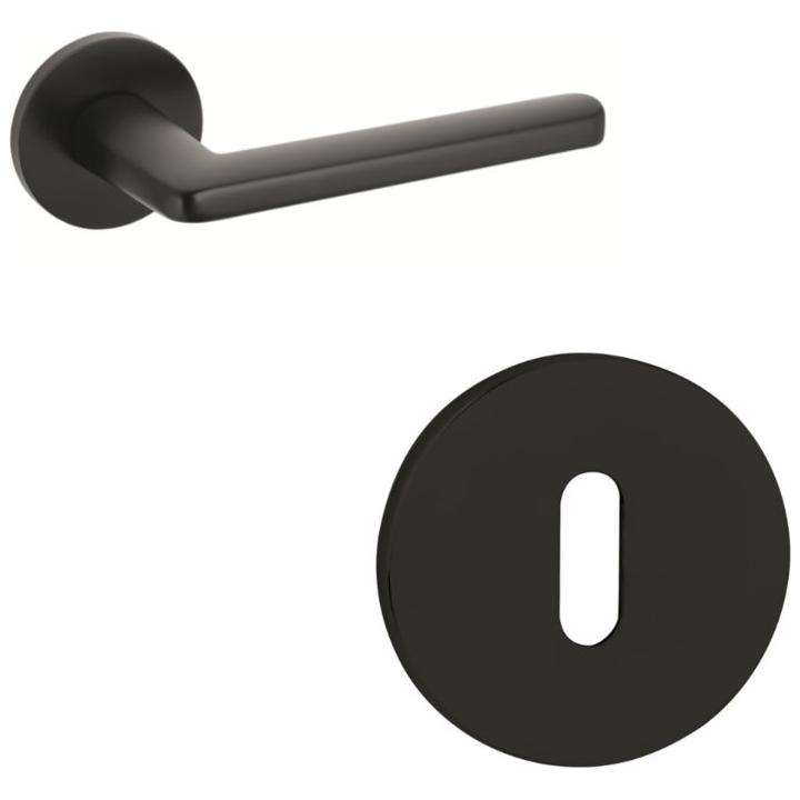 Tupai Modern Door Handle on Round Rose in Matt Black