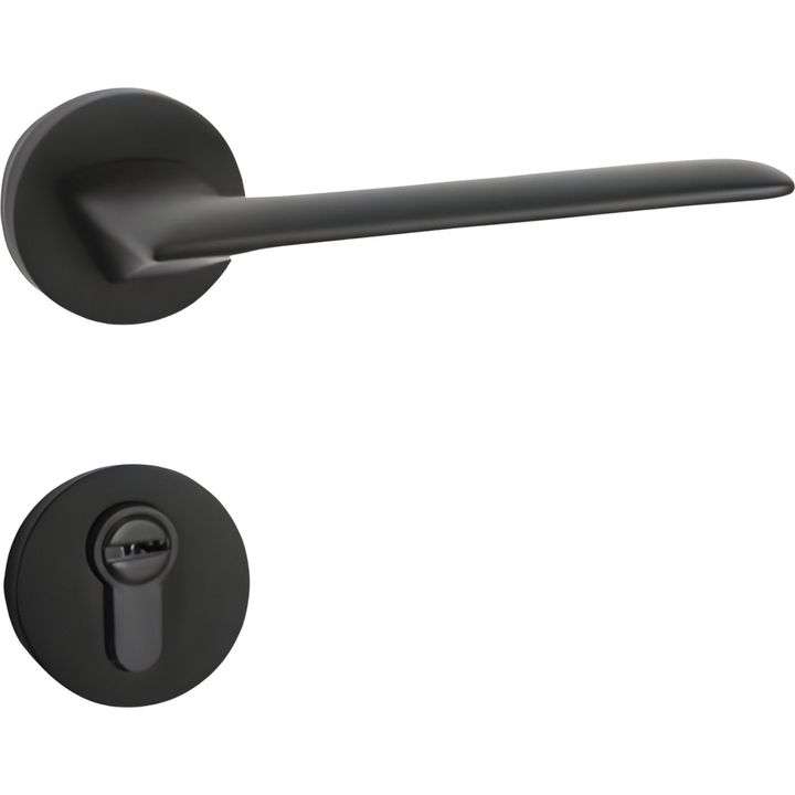 Modern Matt Black Slim Lever Handle on rose "DC" house brand