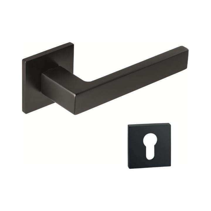 Tupai Modern Square Lever Door Handle on Square Rose in Matt Black