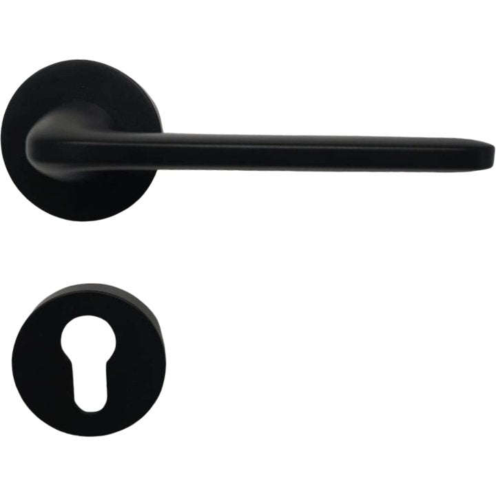 Italian Matt Black Lever Door Handle on round rose - "Roboquattro" series by Columbo Designs