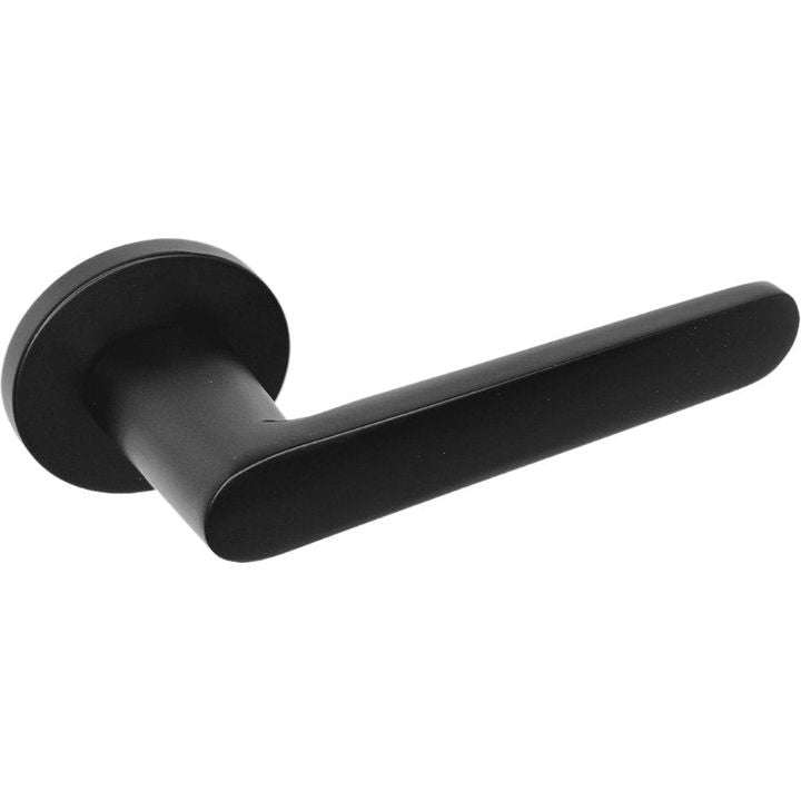 Matt Black Modern Lever Handle on Round Rose