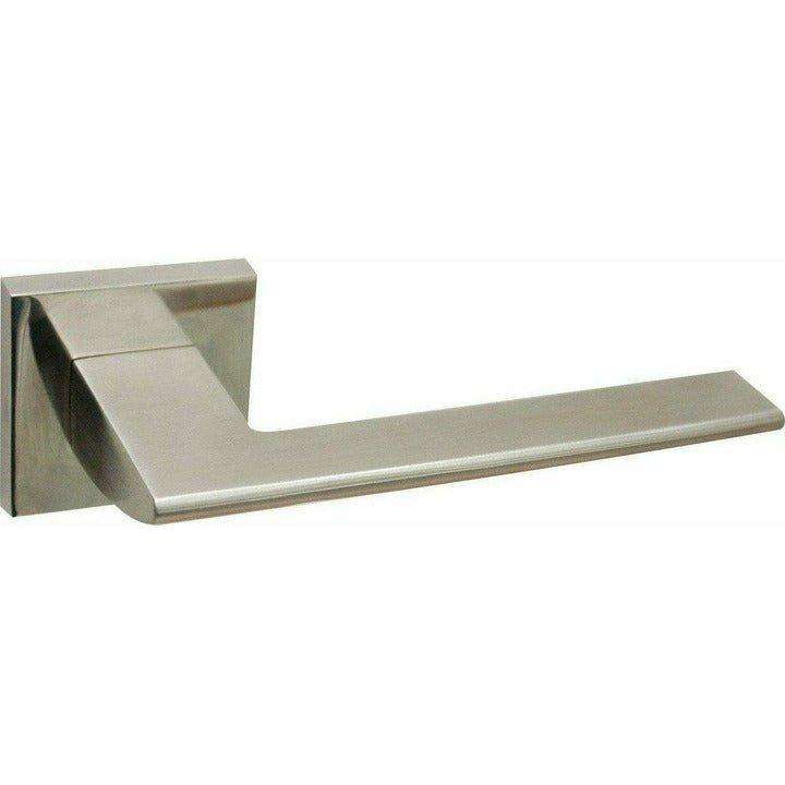 Slim square solid stainless steel lever handle on rose