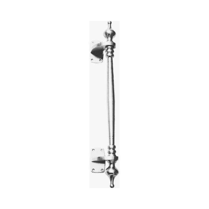 Solid brass offset pull handle with finials