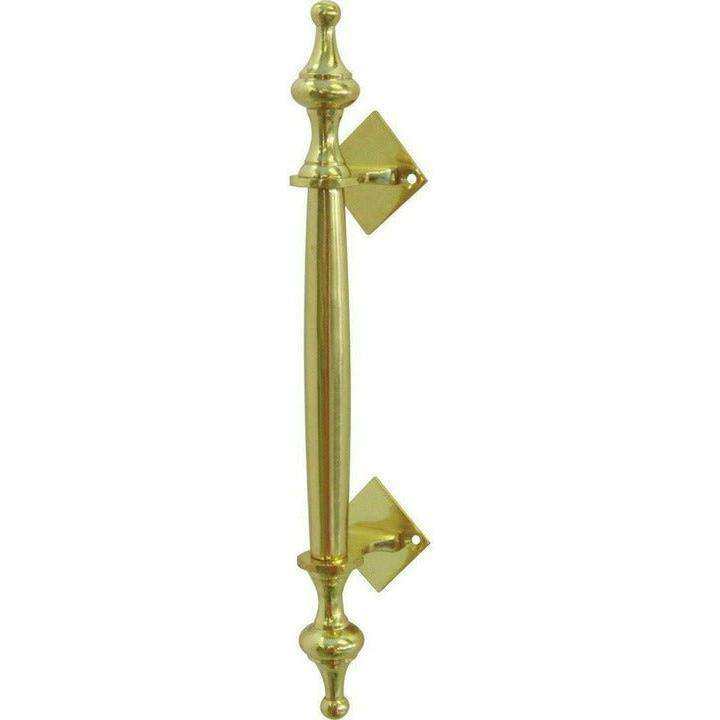 Solid brass pull handle with finials - 295mm