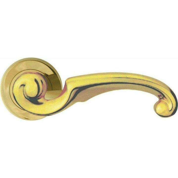 Solid brass twirled lever handle on rose