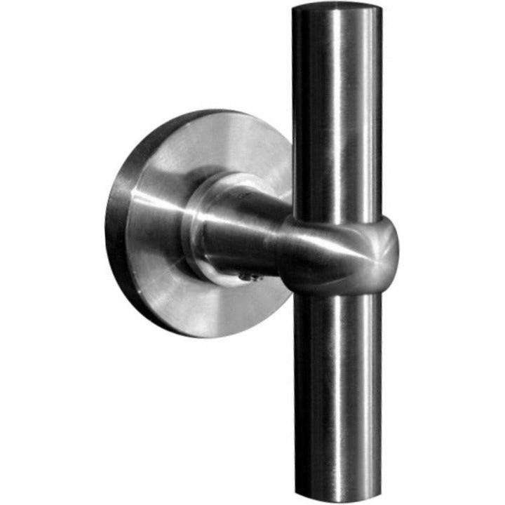 Solid stainless steel lever handle on rose