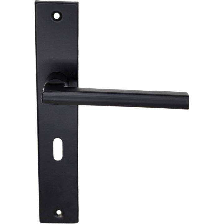 Modern Black Door Handle on 220mm x  40mm Square Plate