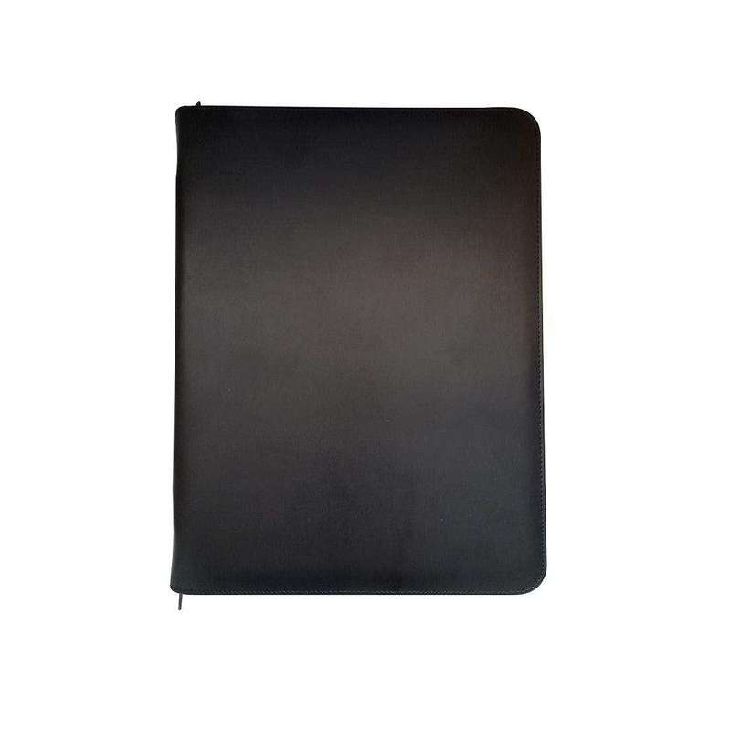 A4 Genuine Leather Zip Around Executive Folio Folder - Black