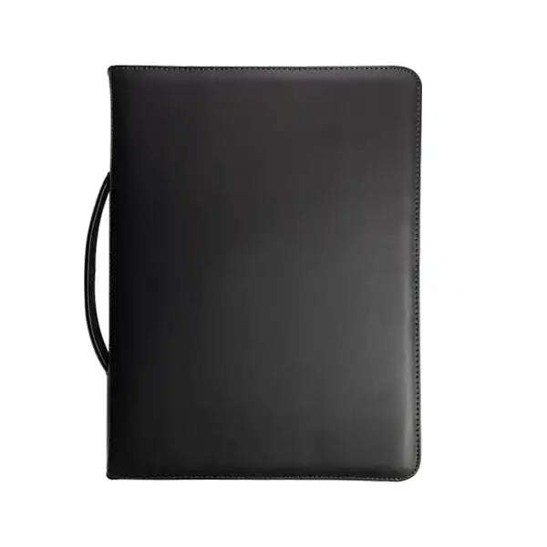 A4 Genuine Leather Zip Folder with Ring Binder and Handle - Black | MIRELLE