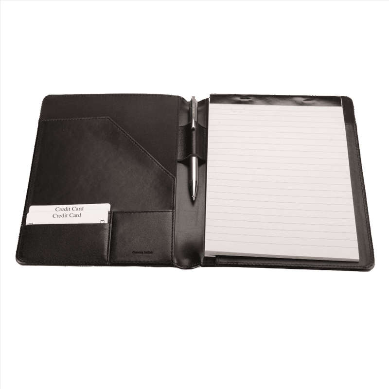 Leather A5 Folder with Notepad - Pen Loop - Pockets - Black | MIRELLE