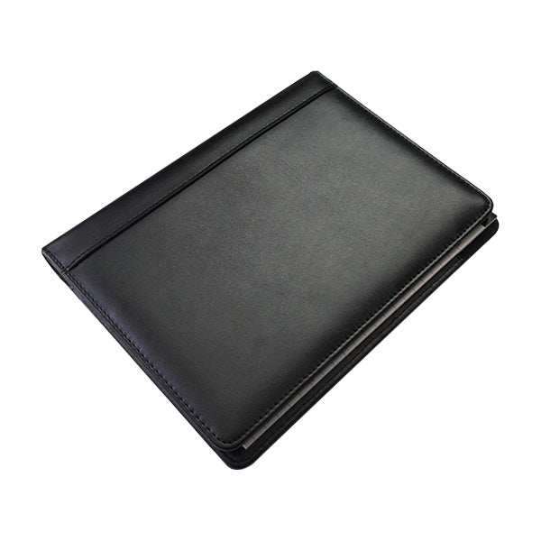 Leather A5 Folder with Notepad - Pen Loop - Pockets - Black | MIRELLE