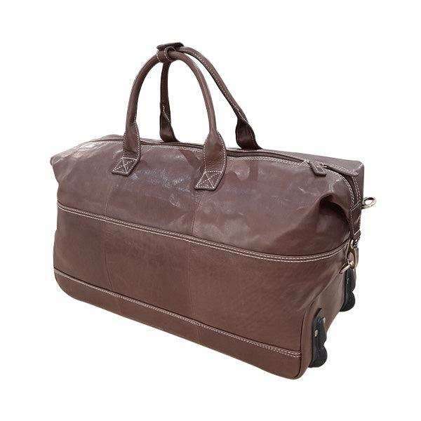Adpel Dakota Skyline Travel Trolley Bag with Wheels - Genuine Leather - Brown